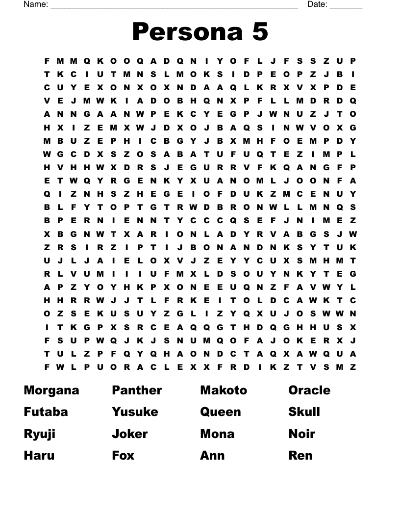 Persona 5 Word Search