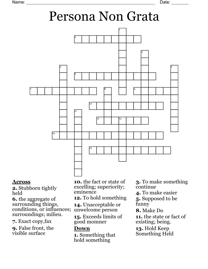 Persona Non Grata Crossword