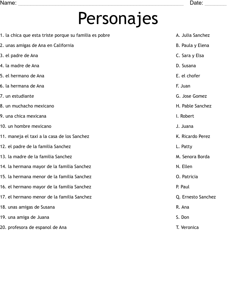 Personajes Worksheet