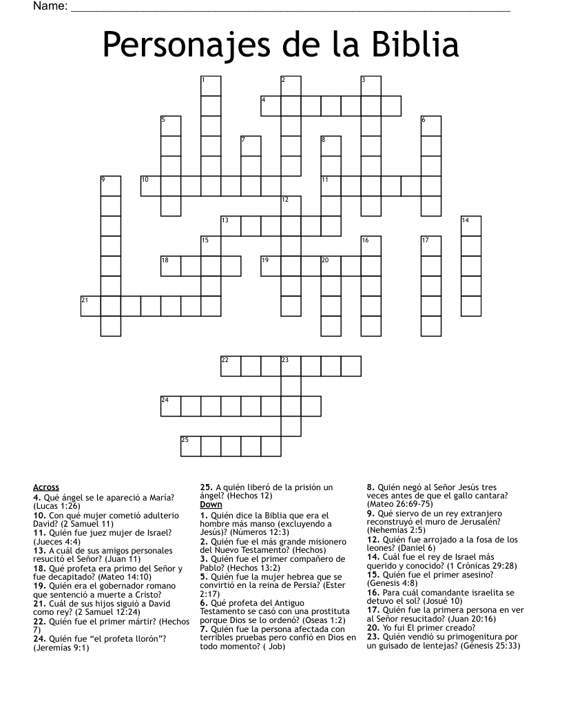 Personajes de la Biblia Crossword