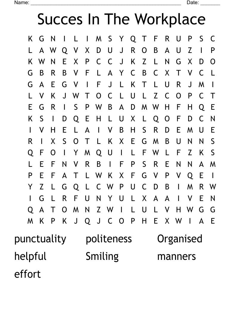 Succes In The Workplace Word Search