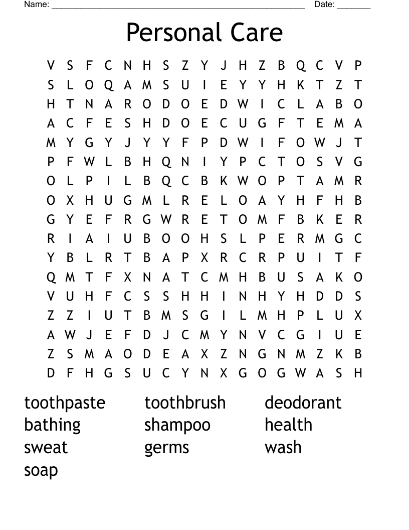 Personal Care Word Search
