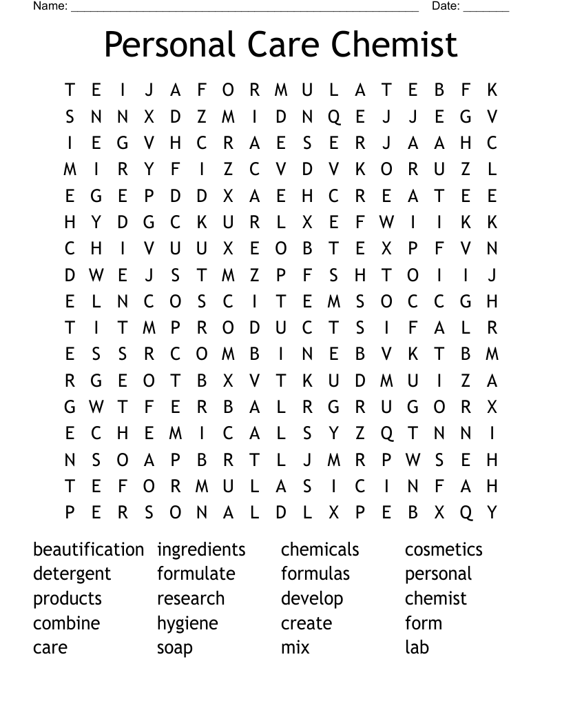 Personal Care Chemist Word Search