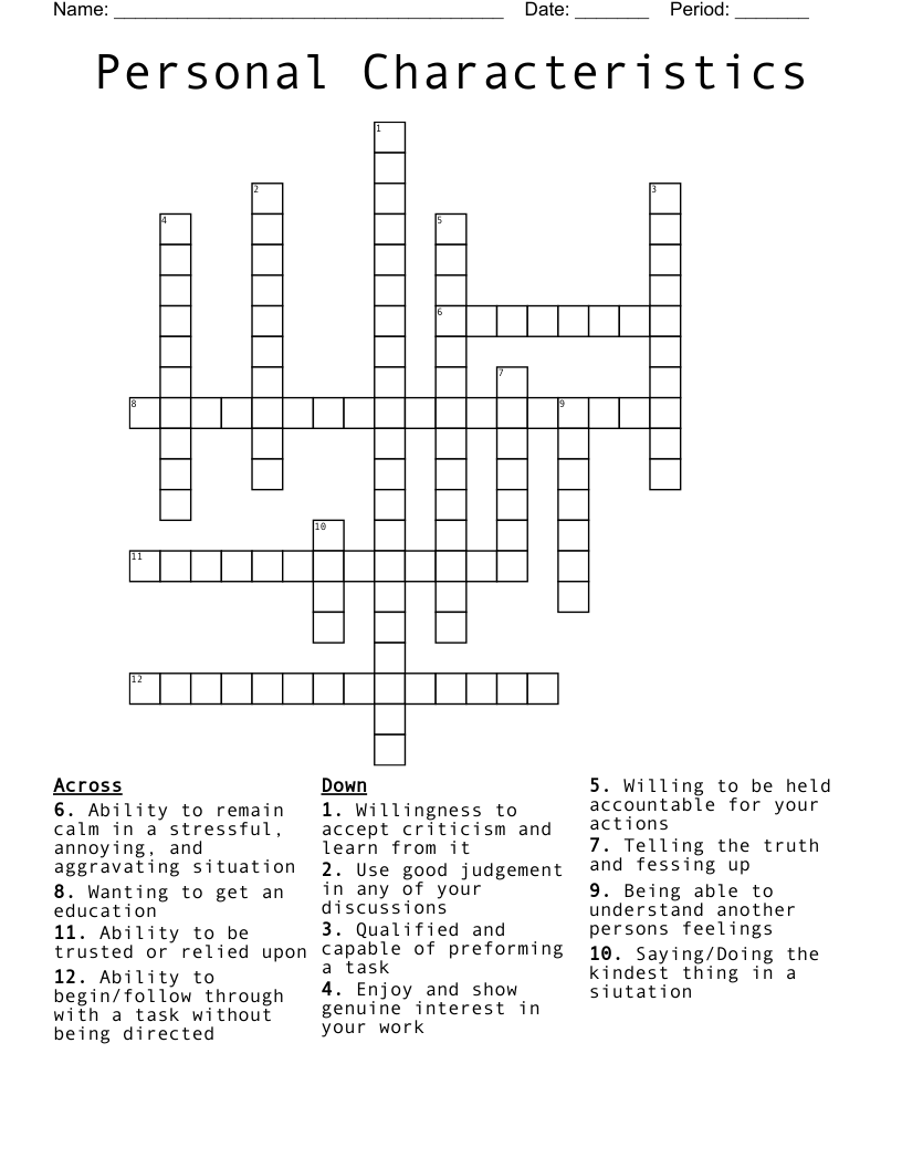 Personal Characteristics Crossword