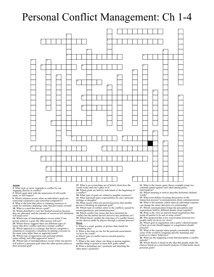 Personal Conflict Management: Ch 1-4 Crossword