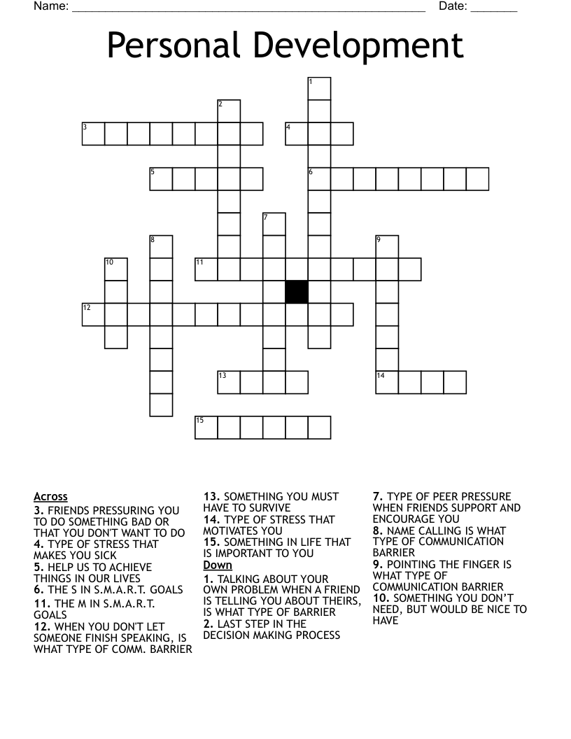 Personal Development Crossword
