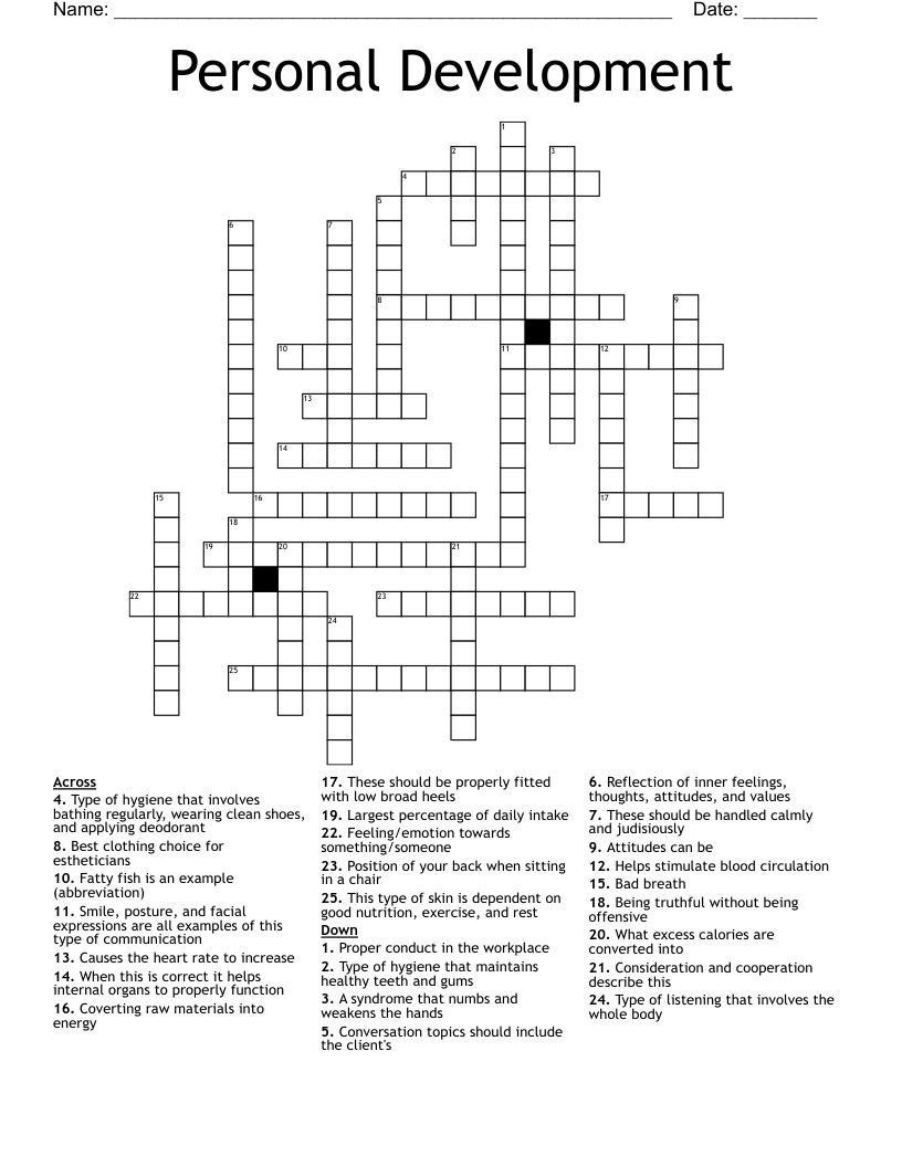 Personal Development Crossword