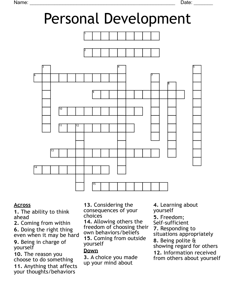 Personal Development Crossword
