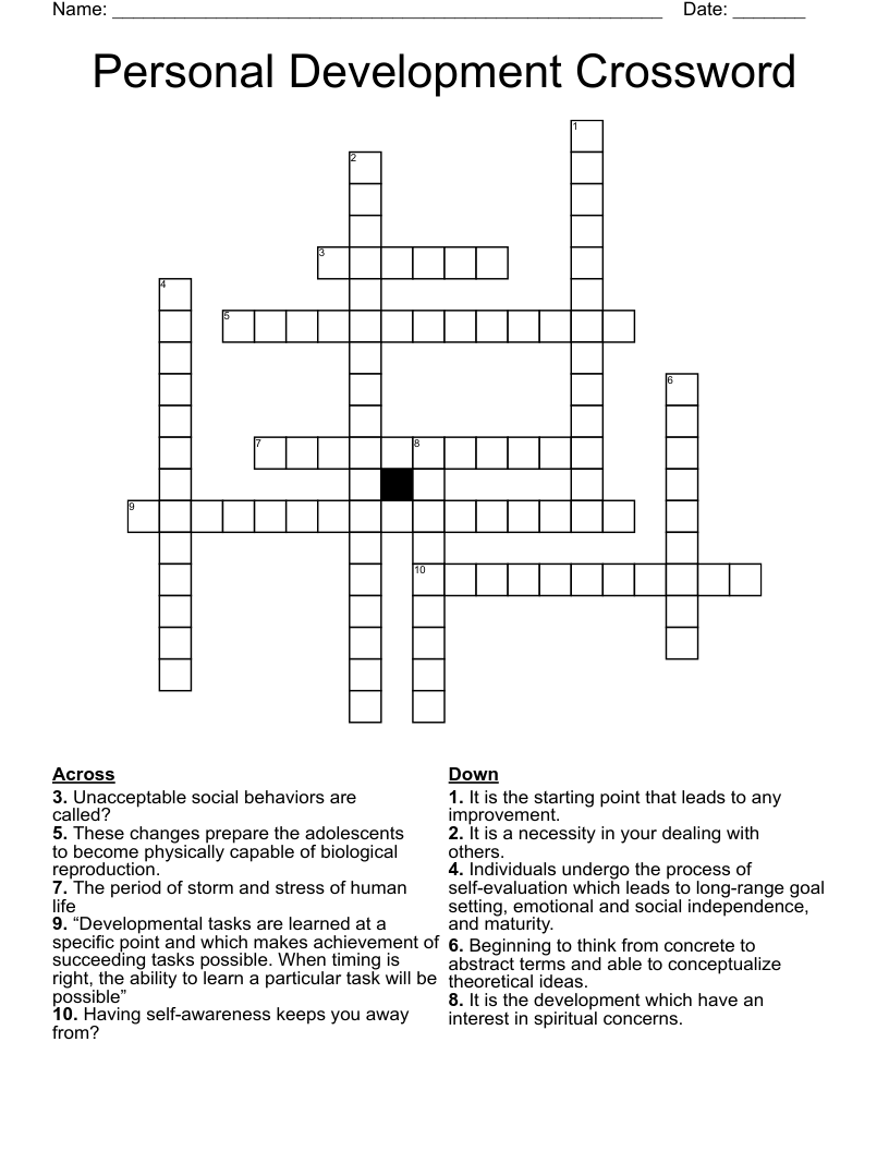 Personal Development Crossword