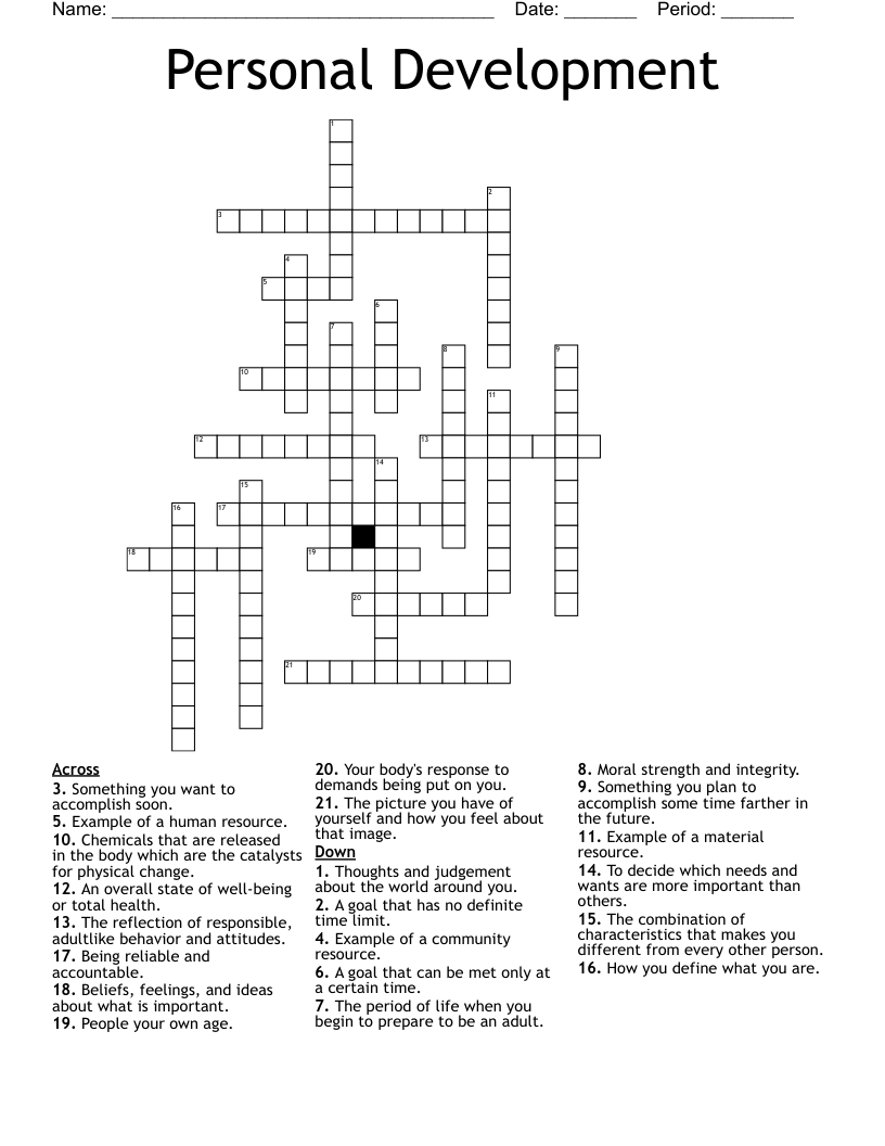 Personal Development  Crossword