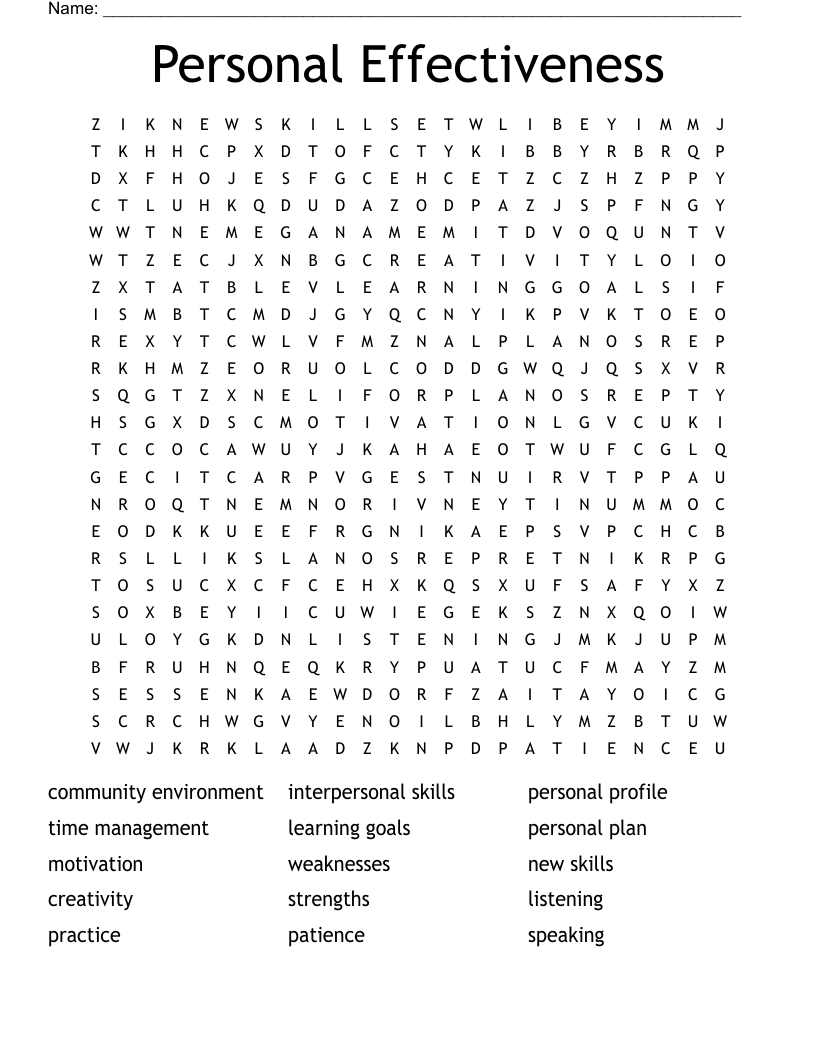 Personal Effectiveness Word Search