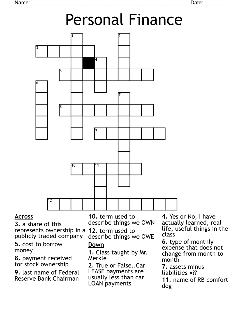 Personal Finance Crossword