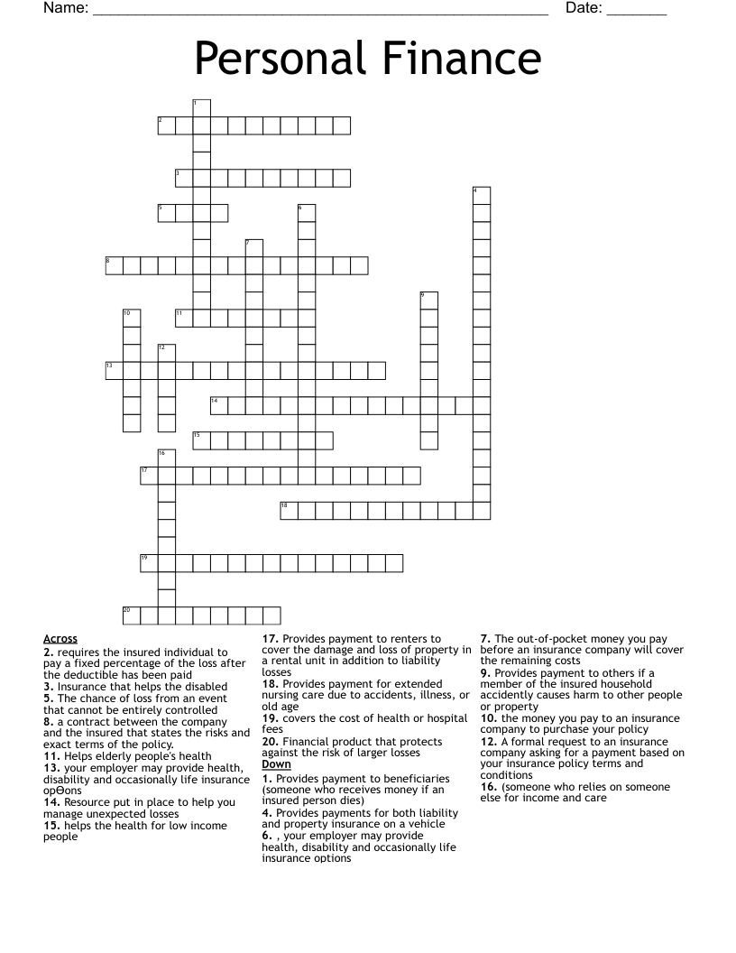 Personal Finance Crossword