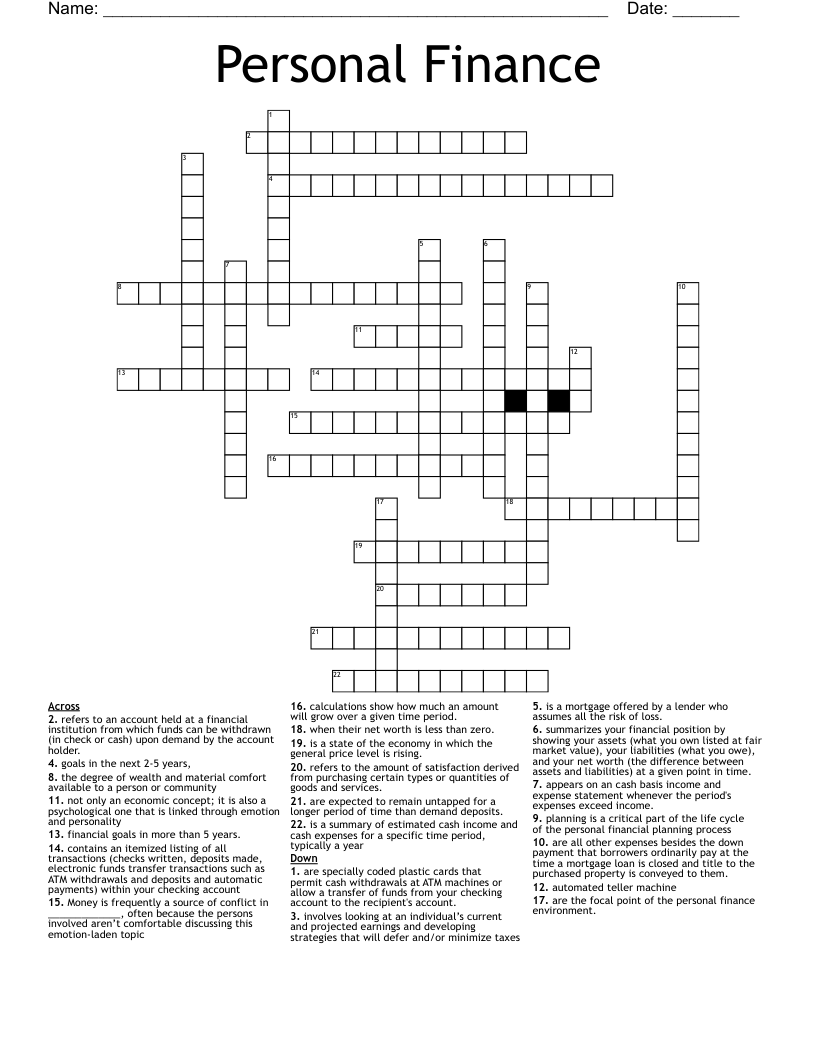 Personal Finance Crossword