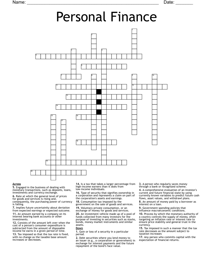 Personal Finance Crossword