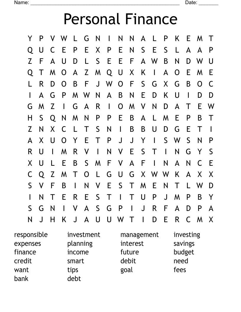 Personal Finance Word Search
