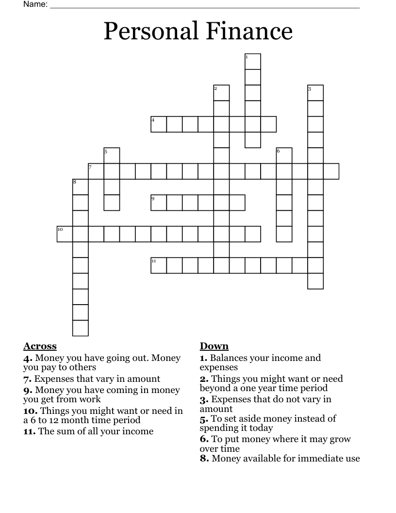 Personal Finance Crossword