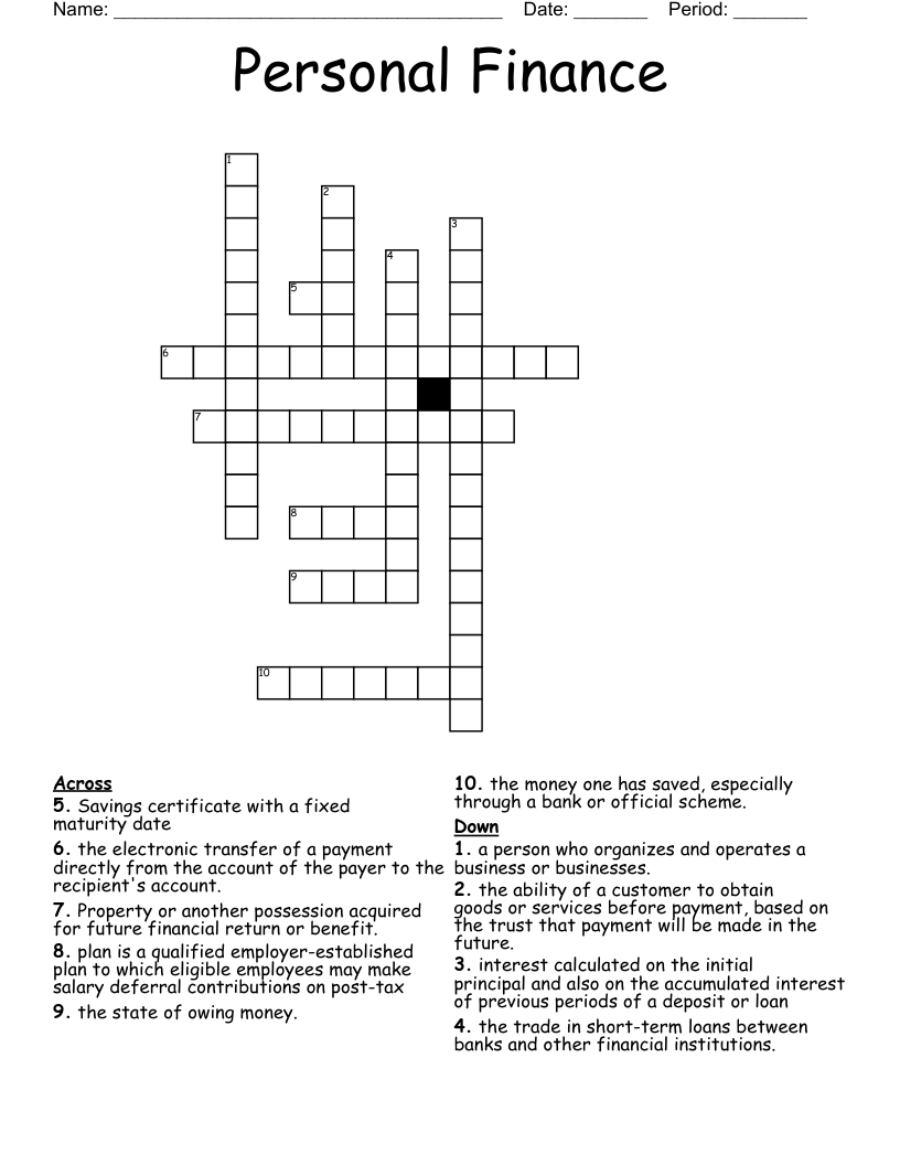 Personal Finance Crossword
