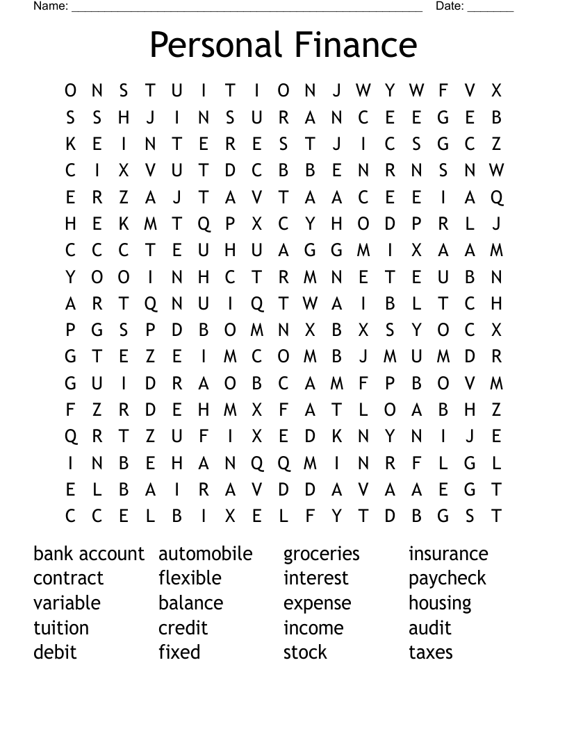 Personal Finance Word Search
