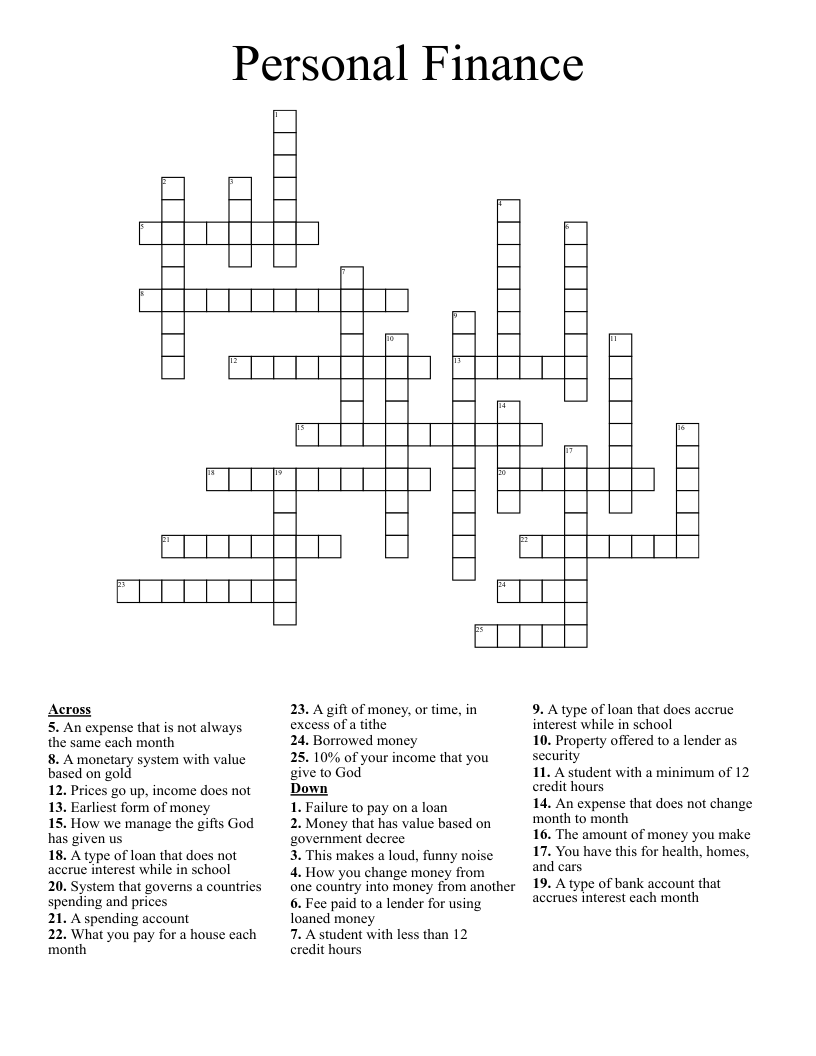 Personal Finance Crossword