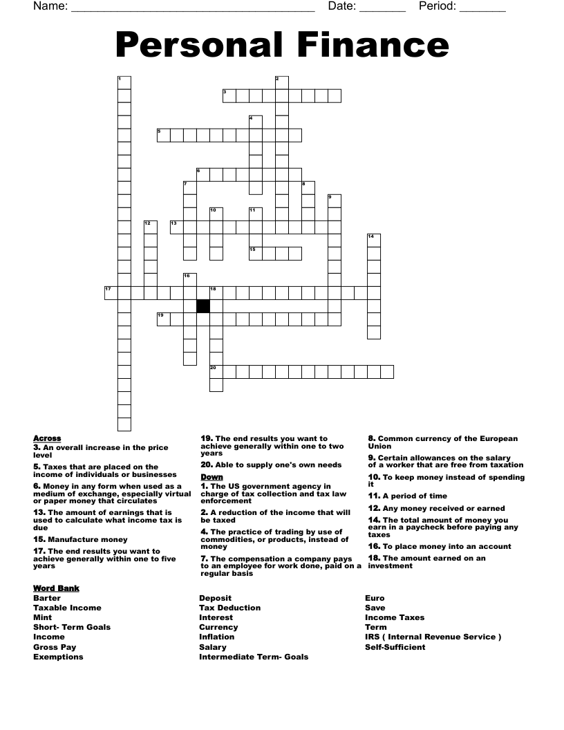 Personal Finance Crossword