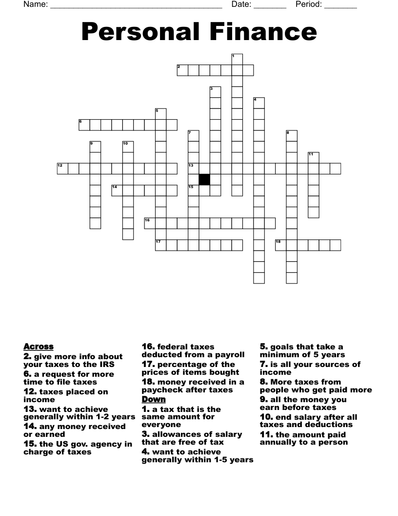 Personal Finance Crossword
