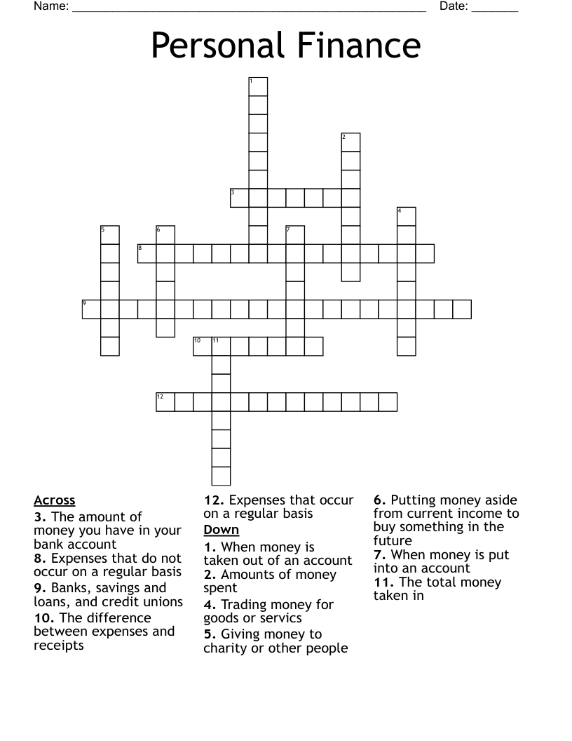 Personal Finance Crossword