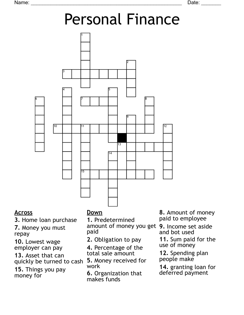 Personal Finance Crossword