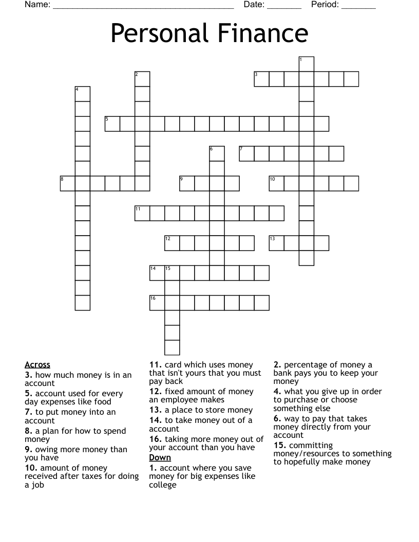 Personal Finance Crossword