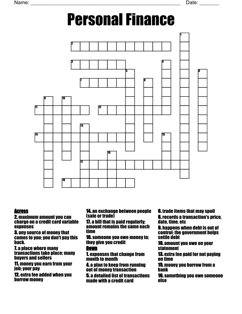Personal Finance Crossword
