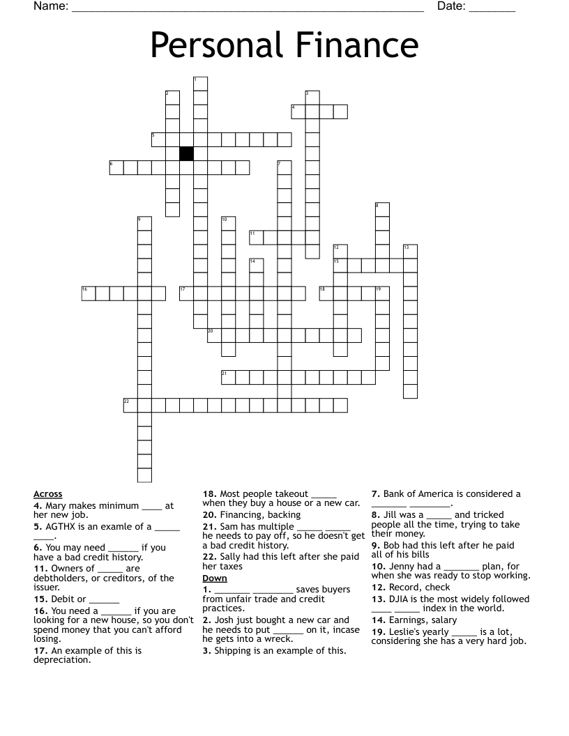 Personal Finance Crossword