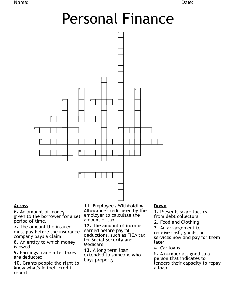Personal Finance Crossword
