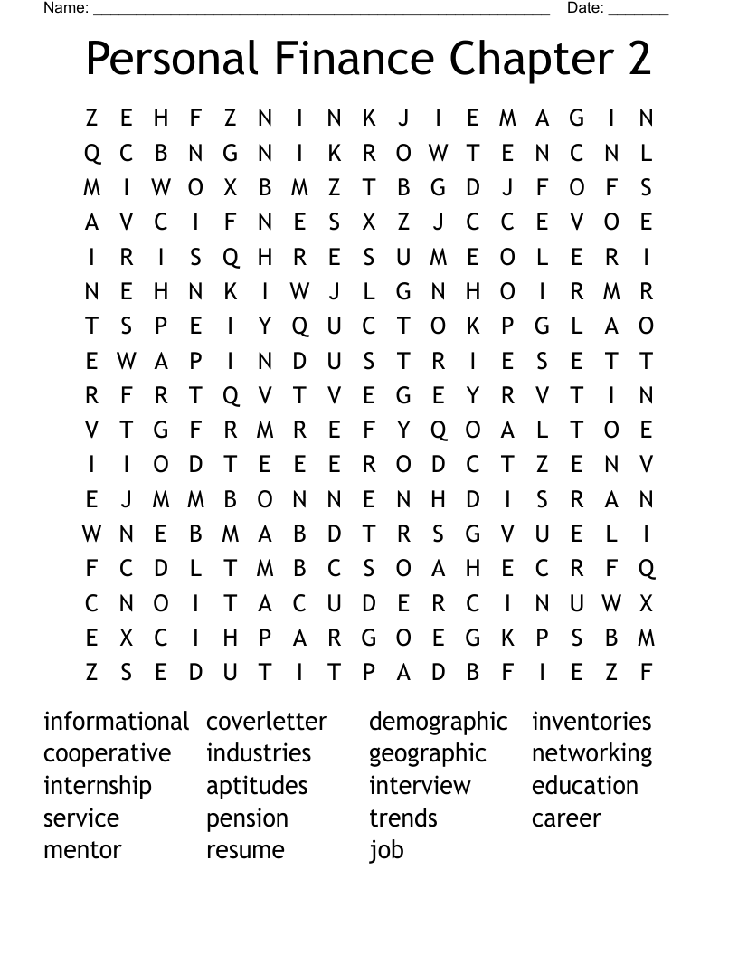 Personal Finance Chapter 2 Word Search