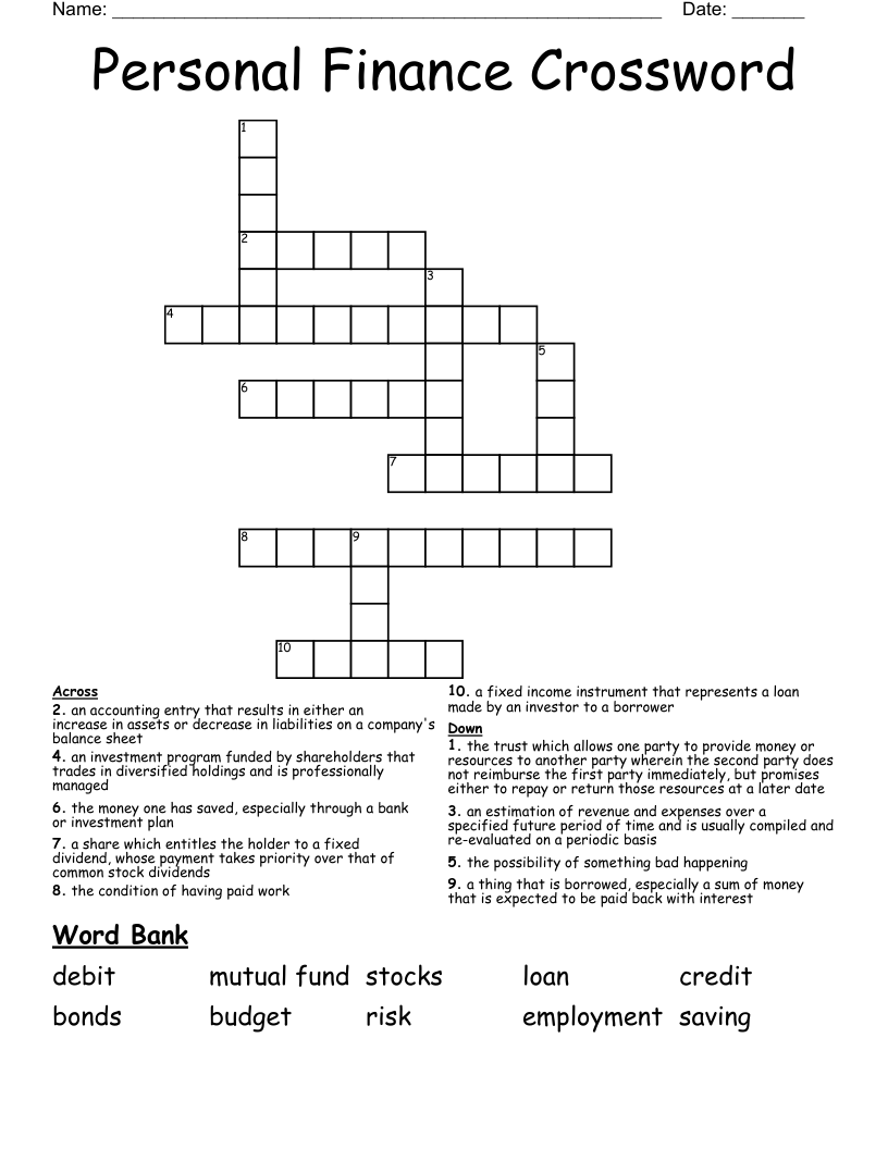 Personal Finance Crossword