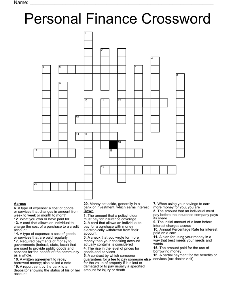 Personal Finance Crossword