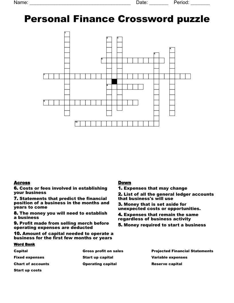 Personal Finance Crossword puzzle