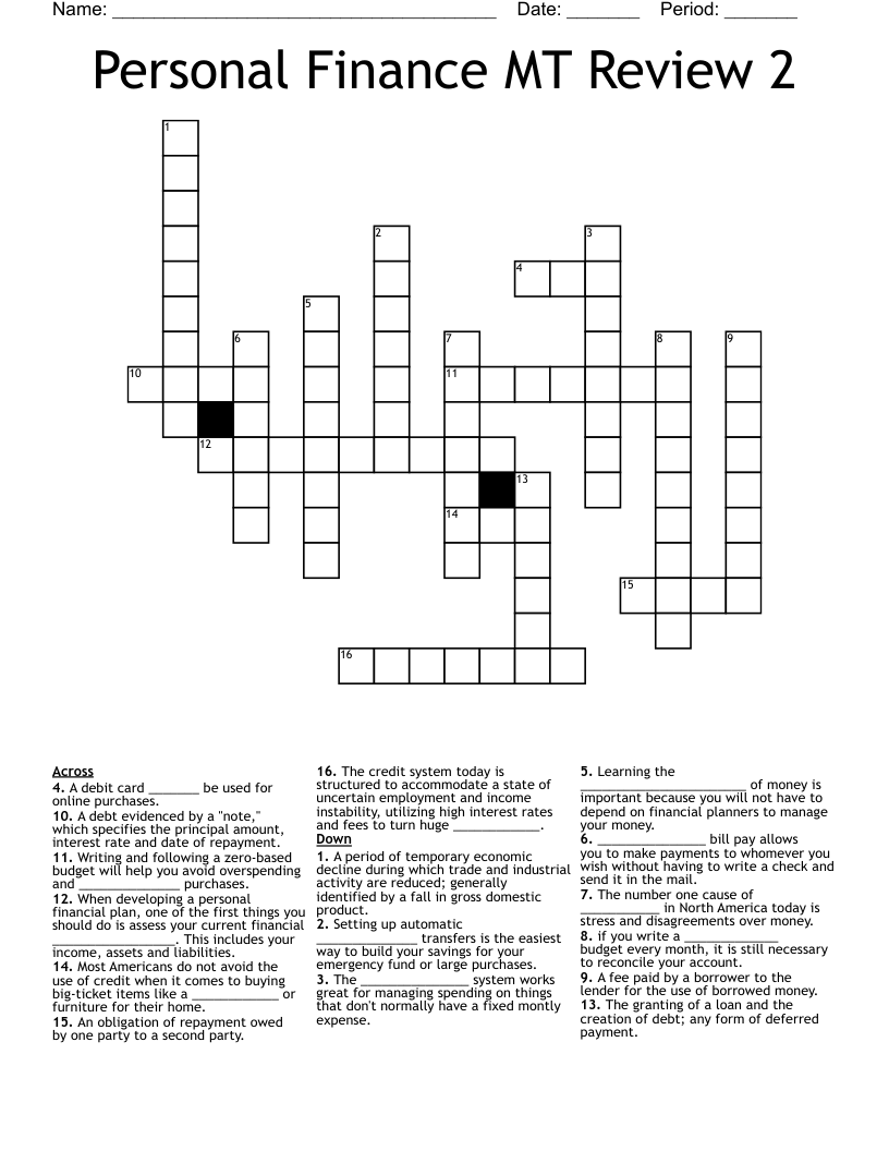 Personal Finance MT Review 2 Crossword
