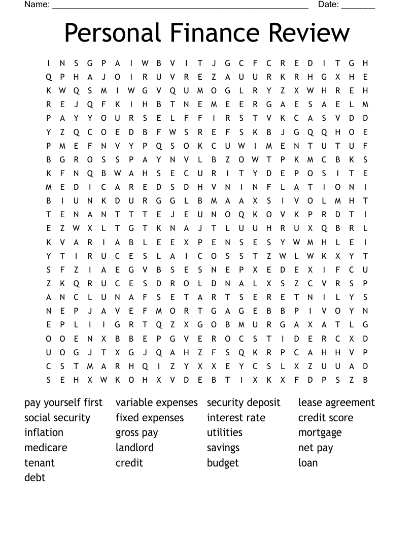 Personal Finance Review Word Search