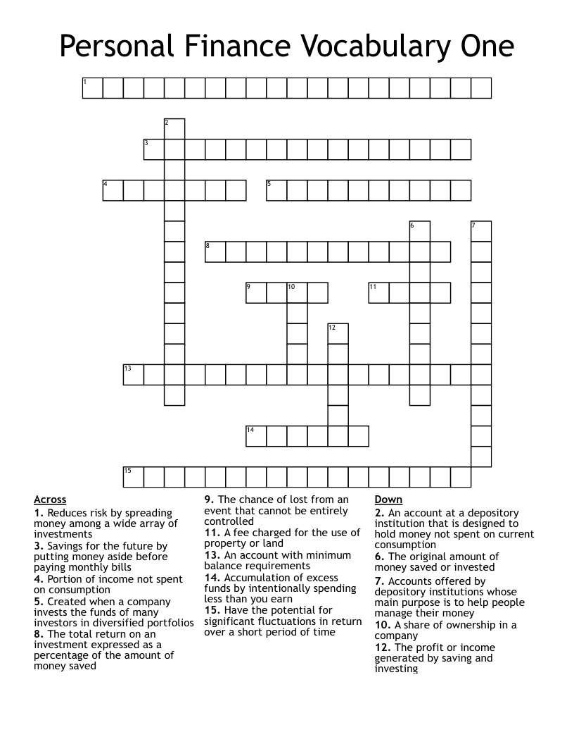 Personal Finance Vocabulary One Crossword