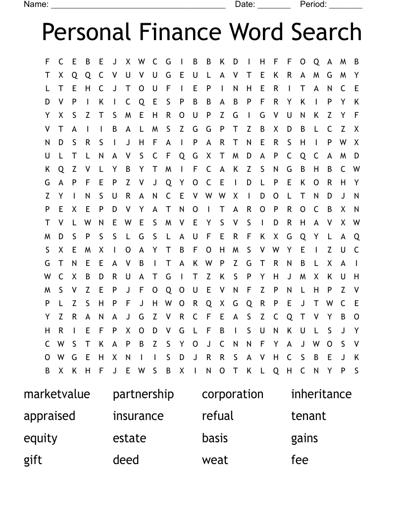 Personal Finance Word Search