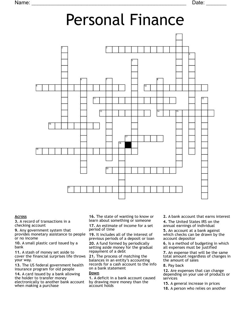 Personal Finance  Crossword