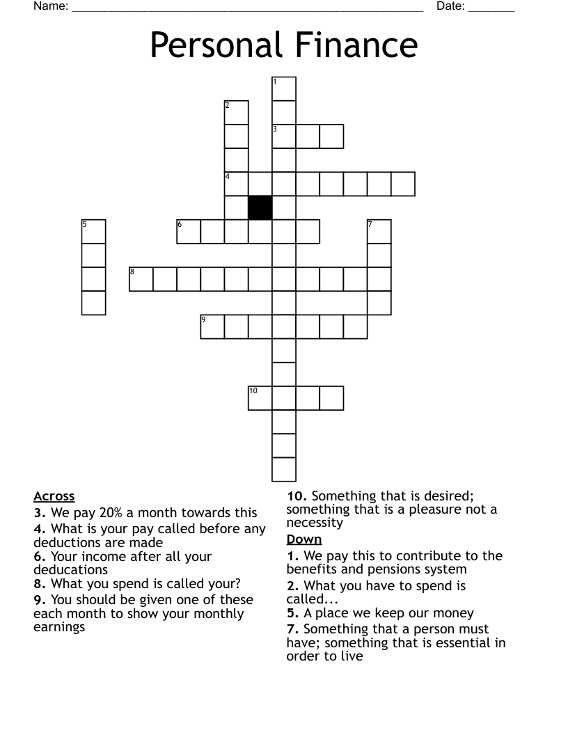 Personal Finance  Crossword