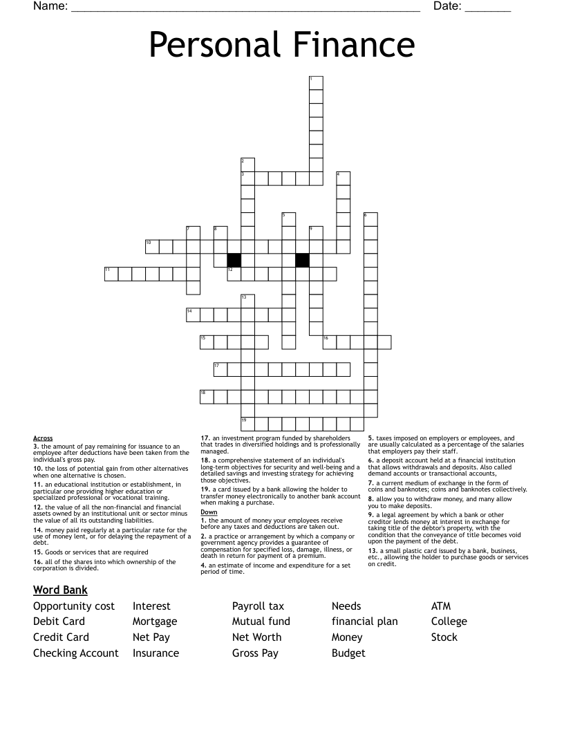 Personal Finance  Crossword