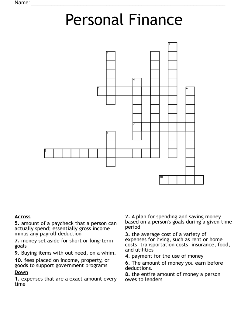 Personal Finance  Crossword