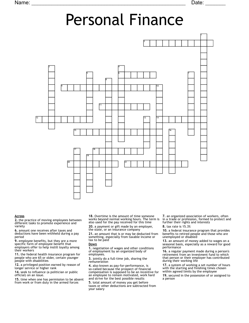 Personal Finance  Crossword