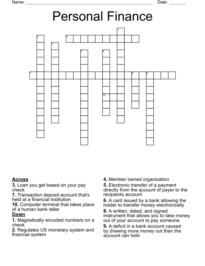Personal Finance  Crossword