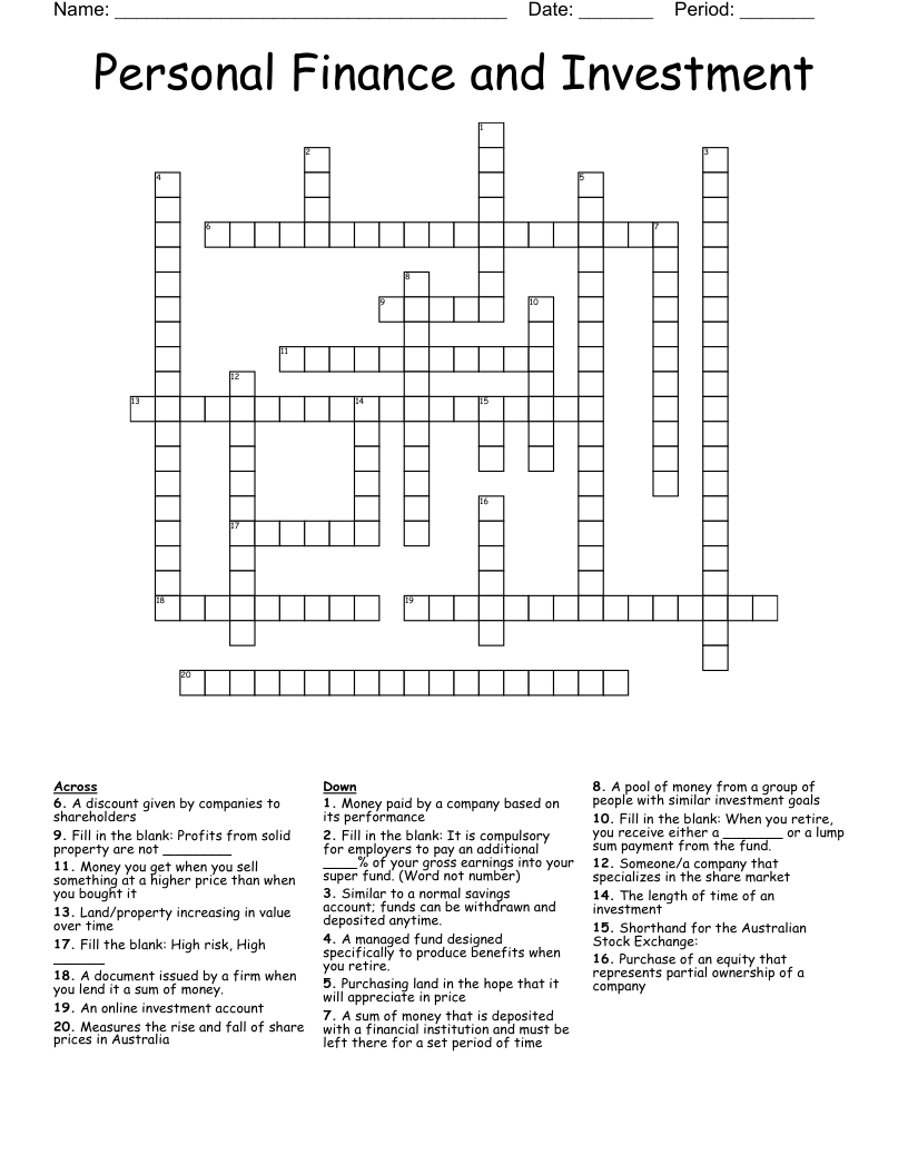Personal Finance and Investment Crossword