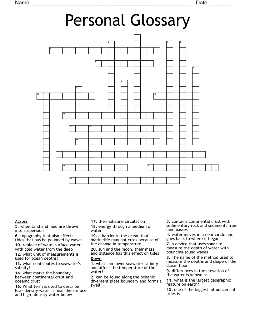 Personal Glossary Crossword
