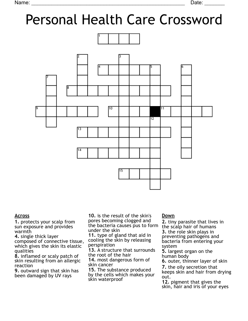 Personal Health Care Crossword