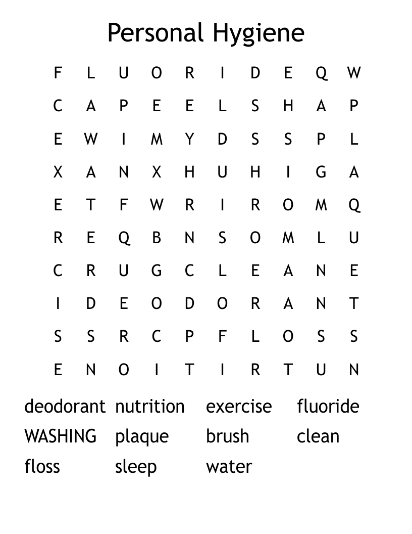 Personal Hygiene Word Search